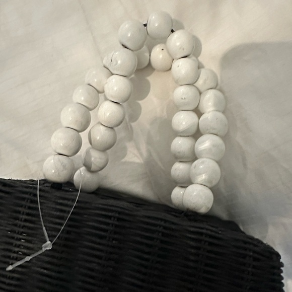 Bali Beaded Straw Black and White Woven Handbag Satchel - Picture 14 of 15